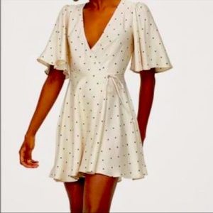 H&M satin cream polka dot mini wrap dress